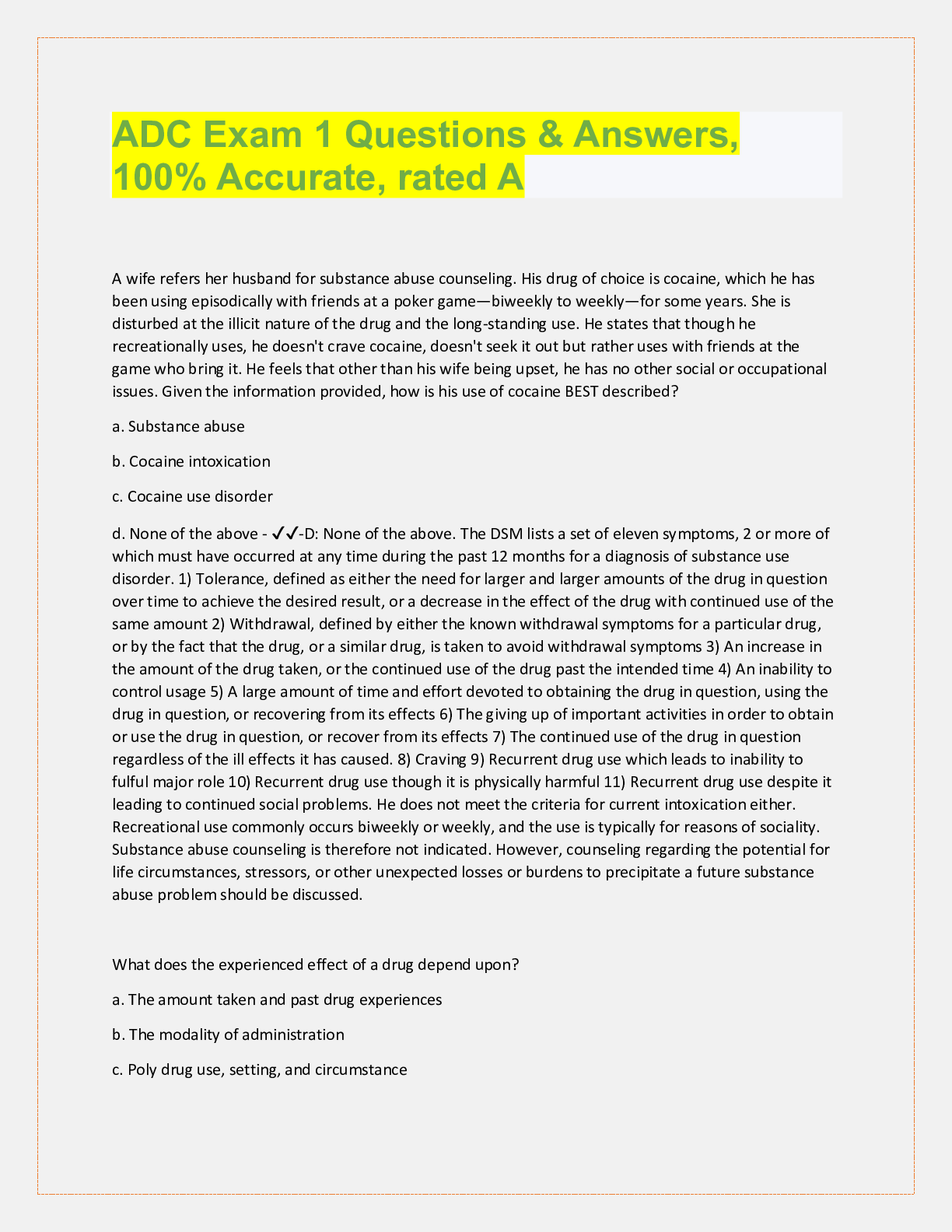 Preview image for ADC Exam 1 Questions & Answers,  100% Accurate, rated A